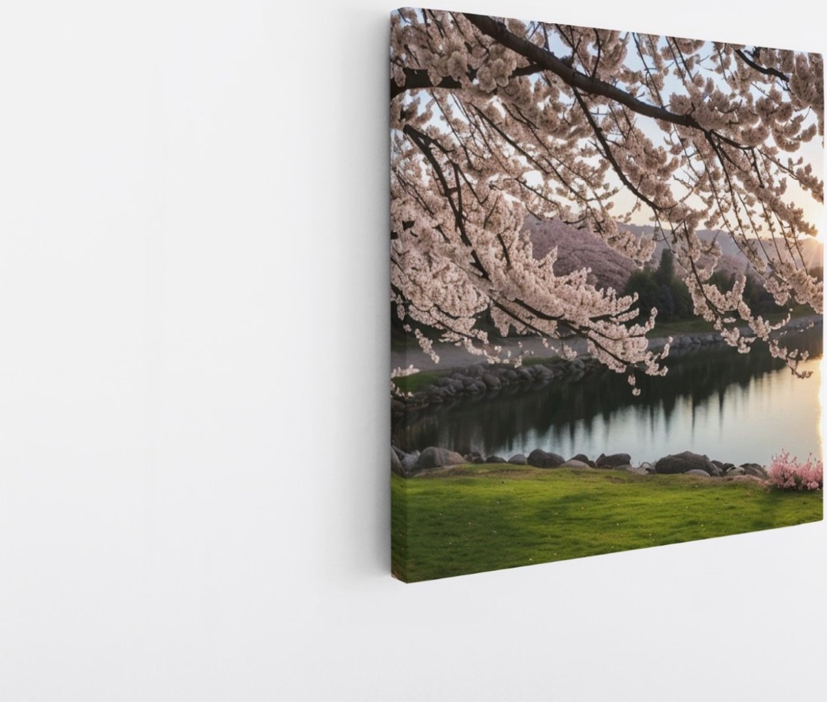 Saammp Canvas Schilderij - Roze boom met zonsopgang - Abstract - 40x40 - Foto op canvas - Wanddecoratie - Muurdecoratie Woonkamer - Kantoor Decoratie Multicolor