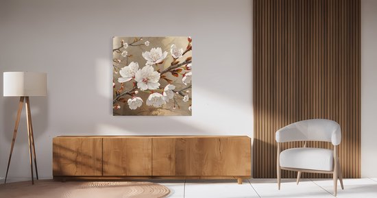 Saammp Canvas Schilderij - Lente Bloesem Tak - Natuur - Abstract - 40x40 - Foto op canvas - Wanddecoratie - Muurdecoratie Woonkamer - Kantoor Decoratie