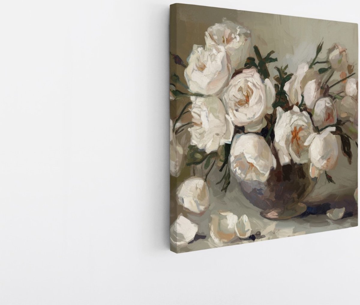 Saammp Canvas Schilderij - Witte Bloemen in vaas - Stilleven - Abstract - 40x40 - Foto op canvas - Wanddecoratie - Muurdecoratie Woonkamer - Kantoor Decoratie Multicolor