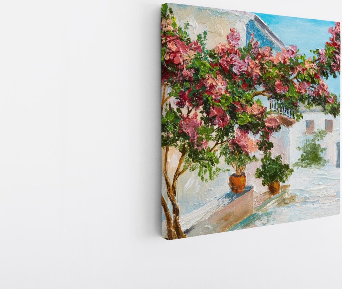Saammp Canvas Schilderij - Mediterrane Bloesemtuin - Natuur - Abstract - 30x30 - Foto op canvas - Wanddecoratie - Muurdecoratie Woonkamer - Kantoor Decoratie Multicolor