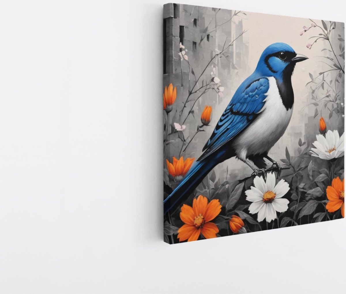 Saammp Canvas Schilderij - Blauwe Kolibrie - Natuur - Dieren- 40x40 - Foto op canvas - Wanddecoratie - Muurdecoratie Woonkamer - Slaapkamer decoratie - Canvas Print Multicolor