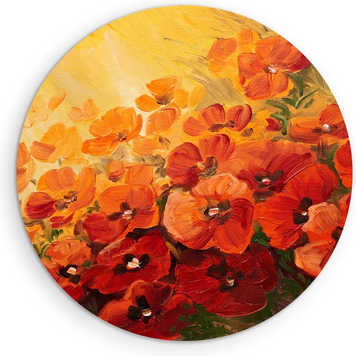 Saammp Forex Muurcirkel - Rood-Oranje Bloemen - Natuur - Abstract - Ø 30 - Wandcirkel - Wanddecoratie Cirkel - Muurdecoratie Woonkamer - Kantoor Decoratie