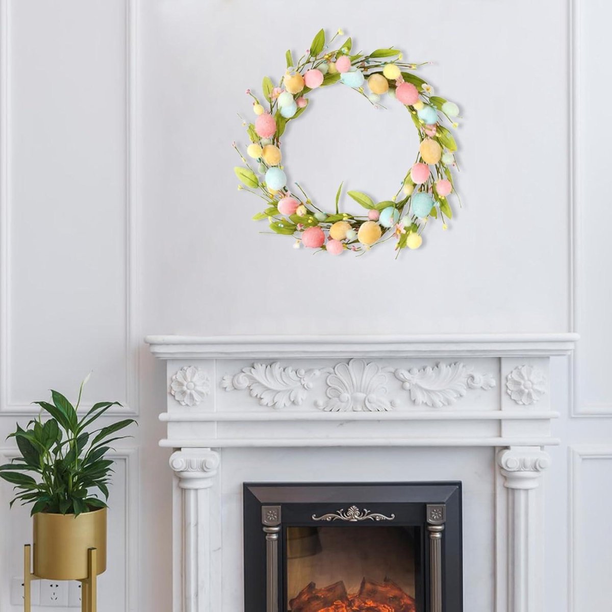 Paaskrans, decoratie, 45 cm, religieus paaskruis, wijnstokken, krans, christelijke paaskrans, lentekrans, slinger met wit gaas, paasdecoratie voor huisdeur, paaskrans (wit