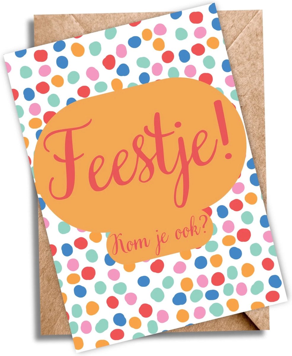 Set van 6 Feestelijke Uitnodigingskaarten voor Kinderfeestje | Met Enveloppen | Vrolijke Stippen & Confetti