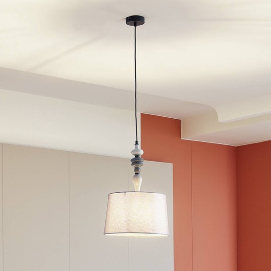 Lindby - Lampe suspendue - 1 lumière - Textile, métal - E27 - gris, noir