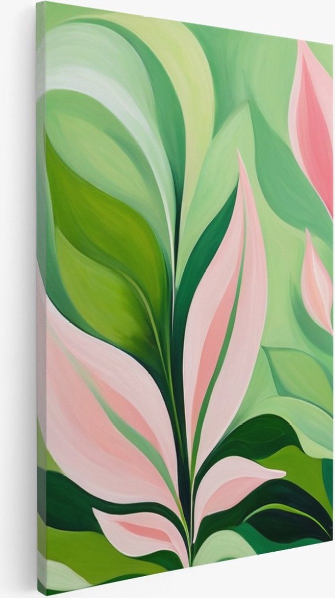 Saammp Canvas Schilderij - Roze Abstracte bladeren - Natuur - Landschap - 20x30 - Foto op canvas - Wanddecoratie - Muurdecoratie Woonkamer - Slaapkamer decoratie - Canvas Print Multicolor