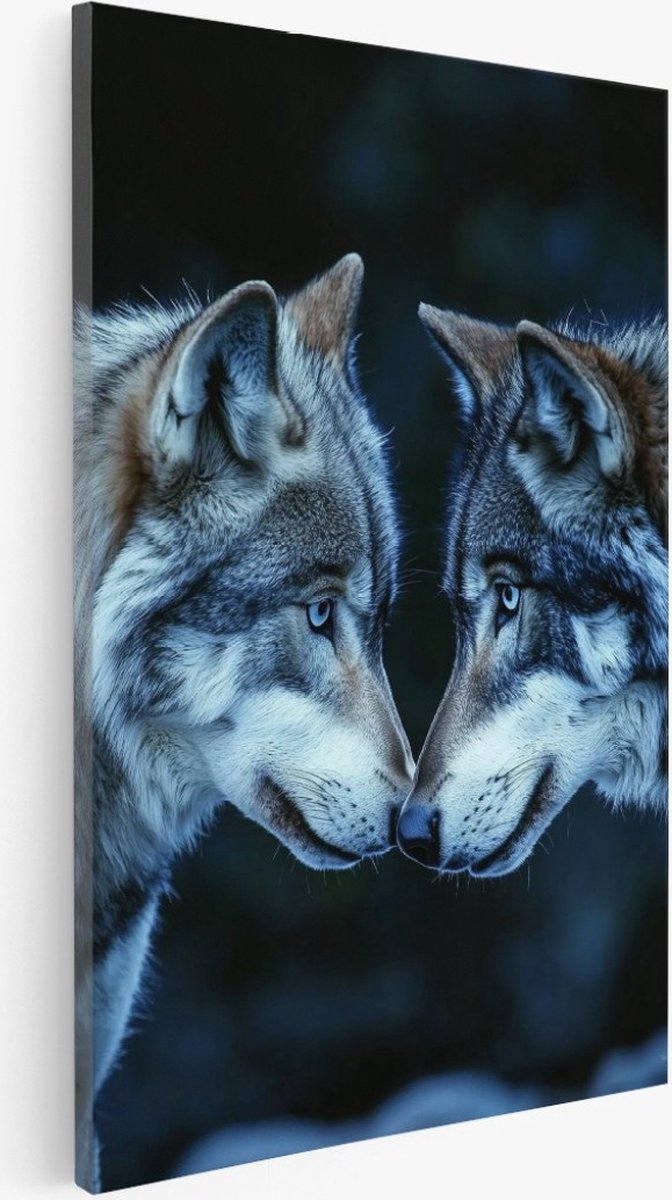 Saammp Canvas Schilderij - 2 wolfen - Liefdevol - Natuur - Dieren - 20x30 - Foto op canvas - Wanddecoratie - Muurdecoratie Woonkamer - Slaapkamer decoratie - Canvas Print Multicolor