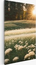 Saammp Canvas Schilderij - Landschap - Witte bloemen in het bos - Natuur - 30x40 - Foto op canvas - Wanddecoratie - Muurdecoratie Woonkamer - Slaapkamer decoratie - Canvas Print