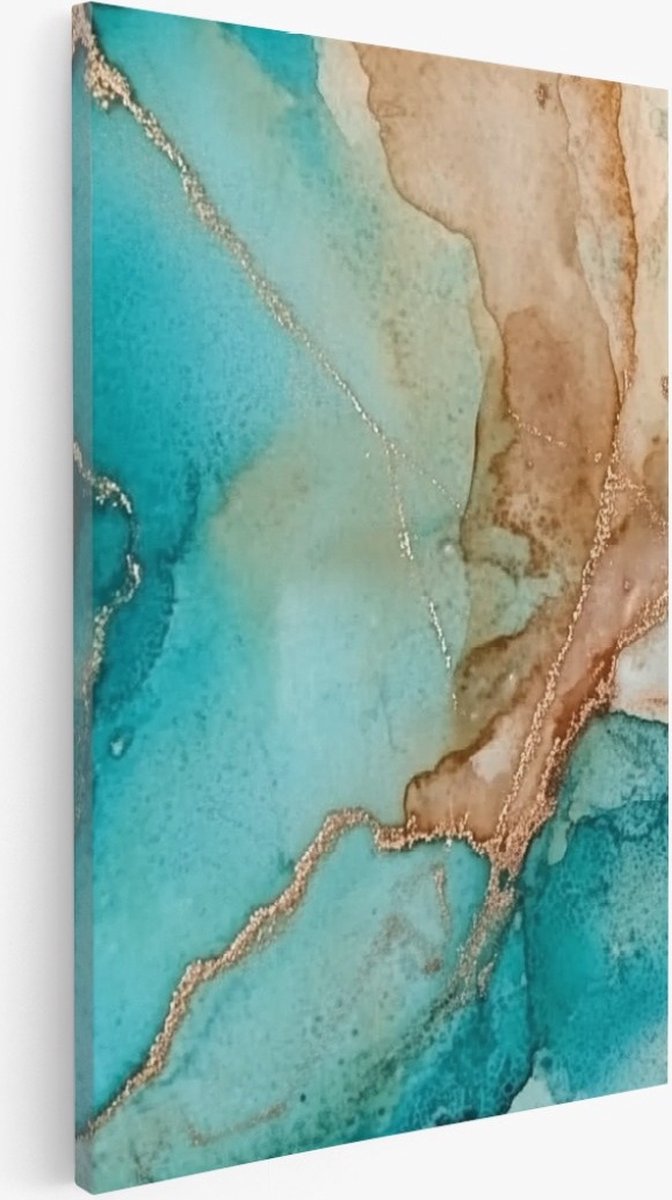 Saammp Canvas Schilderij - Blauw bruin - Dynamisch - Abstract kunstwerk - 30x45 - Foto op canvas - Wanddecoratie - Muurdecoratie Woonkamer - Slaapkamer decoratie - Canvas Print Multicolor