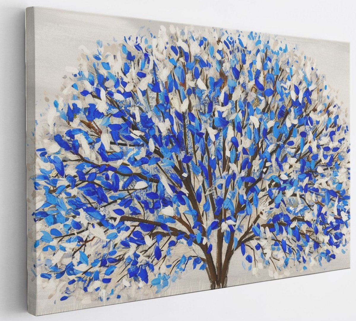 Saammp Canvas Schilderij - Boom met wit en blauw - Abstract - 100x75 - Foto op canvas - Wanddecoratie - Muurdecoratie Woonkamer - Slaapkamer decoratie - Canvas Print Multicolor