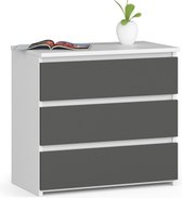 Table de chevet 60 cm avec 3 tiroirs - Wit/ Gris foncé, à monter soi-même, finition ABS, panneau stratifié 16 mm