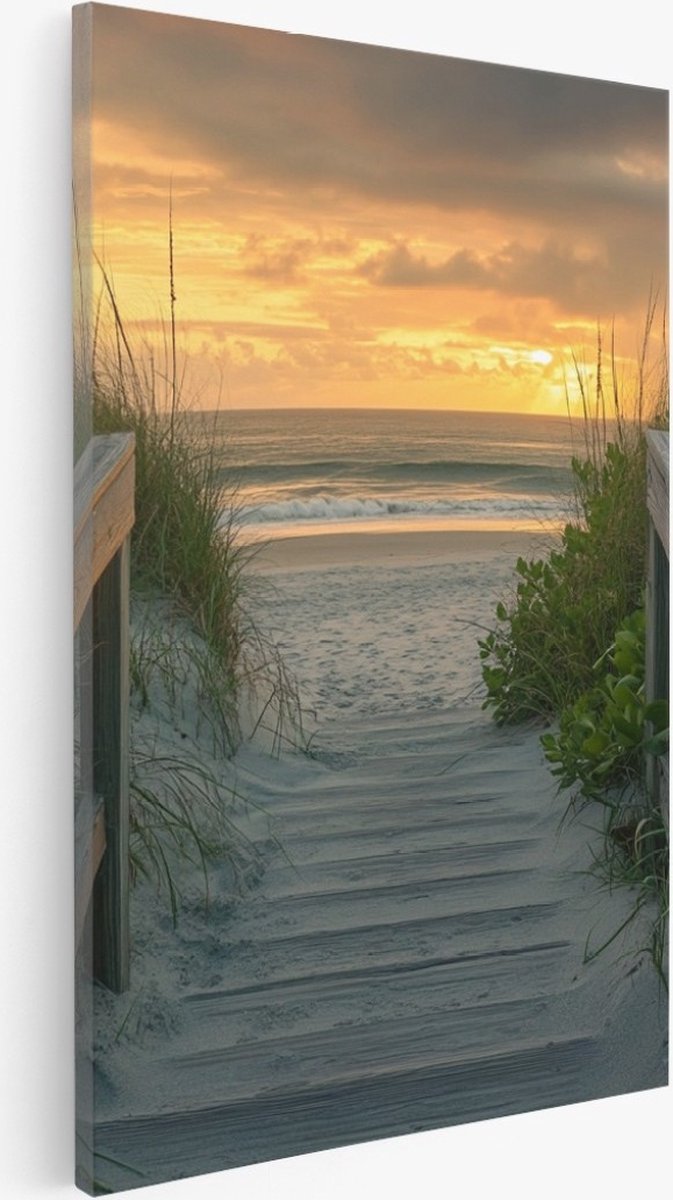 Saammp Canvas Schilderij - Strand - Zee - Brug - 50x70 - Foto op canvas - Wanddecoratie - muurdecoratie Woonkamer - Slaapkamer decoratie - Canvas Print Multicolor