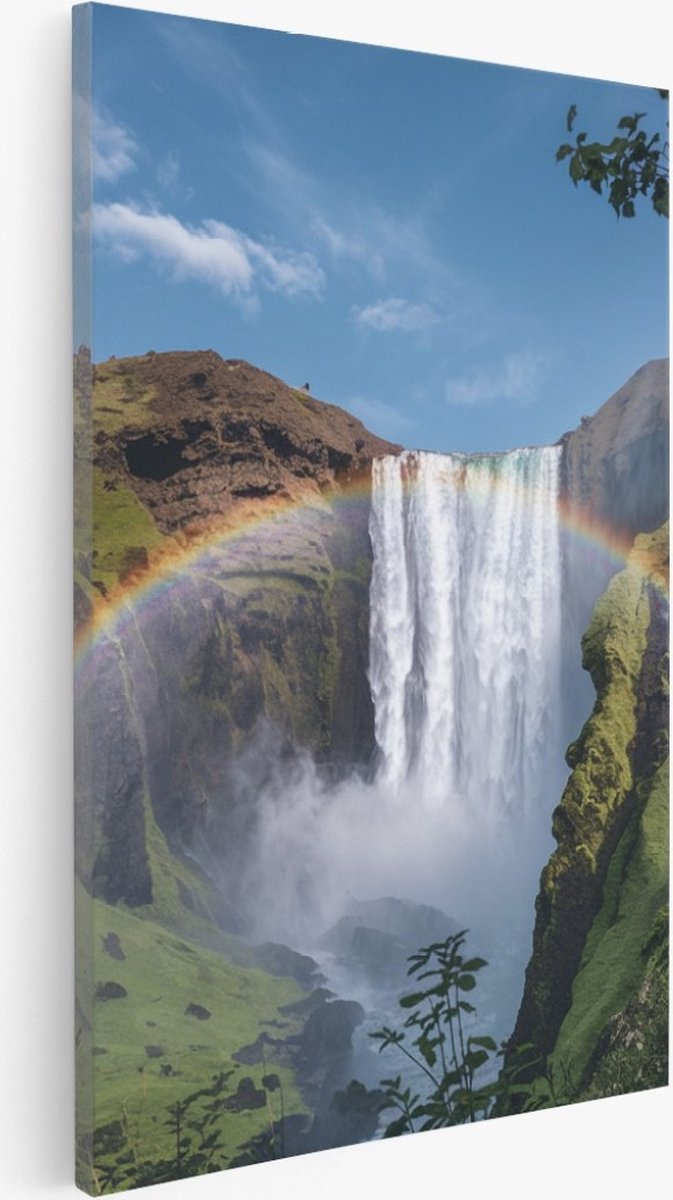 Saammp Canvas Schilderij - Regenboog bij waterval - Landschap - Natuur - 80x120 - Foto op canvas - Wanddecoratie - Muurdecoratie Woonkamer - Slaapkamer decoratie - Canvas Print Multicolor