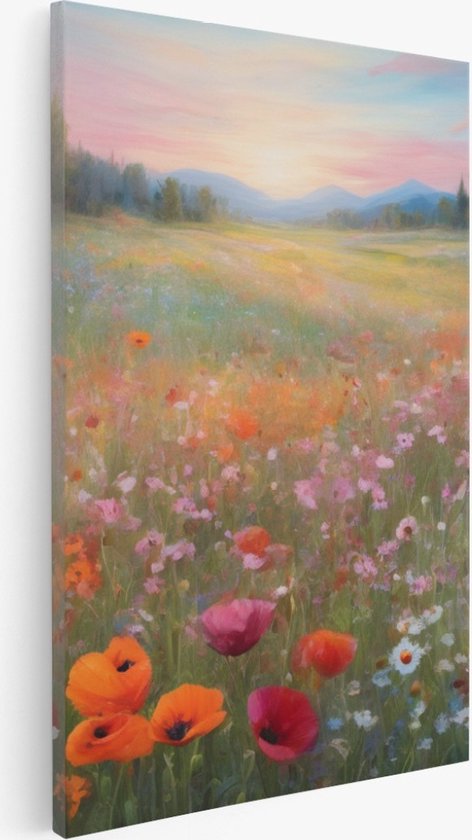 Saammp Canvas Schilderij - Bloemenveld - Natuur - Landschap - 80x120 - Foto op canvas - Wanddecoratie - Muurdecoratie Woonkamer - Slaapkamer decoratie - Canvas Print