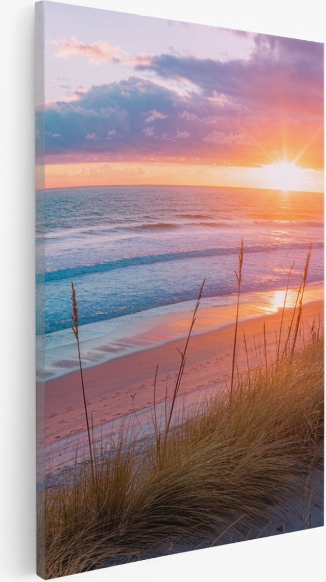Saammp Canvas Schilderij - Zonsopgang - Strand en Zee - Duinen - 100x150 - Foto op canvas - Wanddecoratie - muurdecoratie Woonkamer - Slaapkamer decoratie - Canvas Print Multicolor