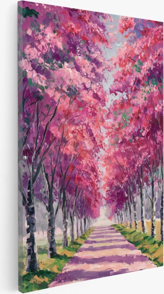 Saammp Canvas Schilderij - Roze Bomen - Bloemen - Abstract - 40x50 - Foto op canvas - Wanddecoratie - Muurdecoratie Woonkamer - Kantoor Decoratie Multicolor
