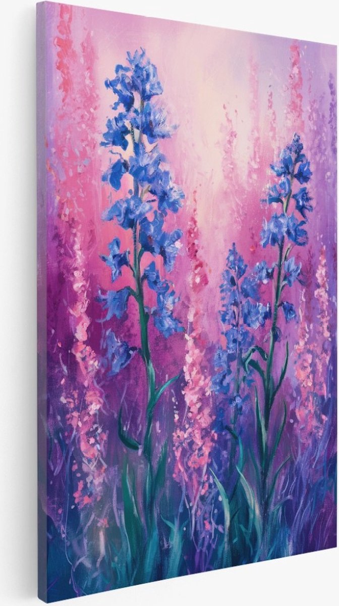 Saammp Canvas Schilderij - Blauwe Planten - Bloemen - Abstract - 80x120 - Foto op canvas - Wanddecoratie - Muurdecoratie Woonkamer - Kantoor Decoratie Multicolor