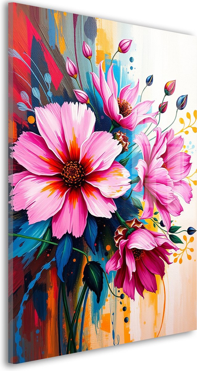 Glasschilderij @Kleurexplosie Bloesem - 60 x 40 cm - Bloemen - Bloemen en Planten;Kunst - Acrylaat - Inclusief wandbevestiging - Foto op plexiglas - Wanddecoratie woonkamer – Modern – Modern