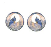 Behave® Oorbellen oorknoppen rond blauw roze vogel patroon 2,5 cm