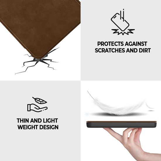 Lunso Geschikt voor Kobo Clara BW / Clara Colour hoes (6 inch) - echt leren sleepcover - Coffee van Lunso — afbeelding 3