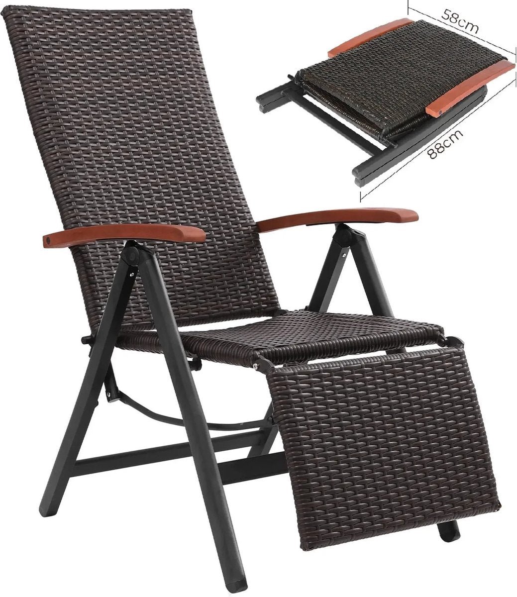 Tuinstoelen - Tuinstoelen verstelbaar - Verstelbare tuinstoel - Bruin - Rotan