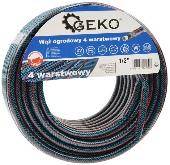 Tuyau d'arrosage GEKO - 4 couches - Résistant aux UV - 50 m - Résistant aux algues