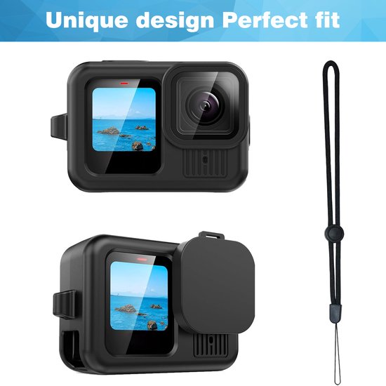 Set de Protection en Siliconen YONO adapté pour GoPro Hero 13 12 11 10 9 - Housse de protection - Bouchon d'objectif - Cordon - Zwart