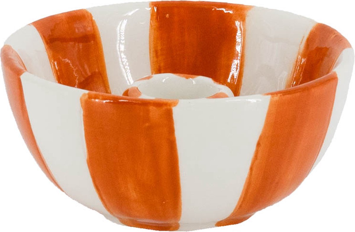 Homebound by Kolony Kaarsenstandaard keramiek stripes oranje