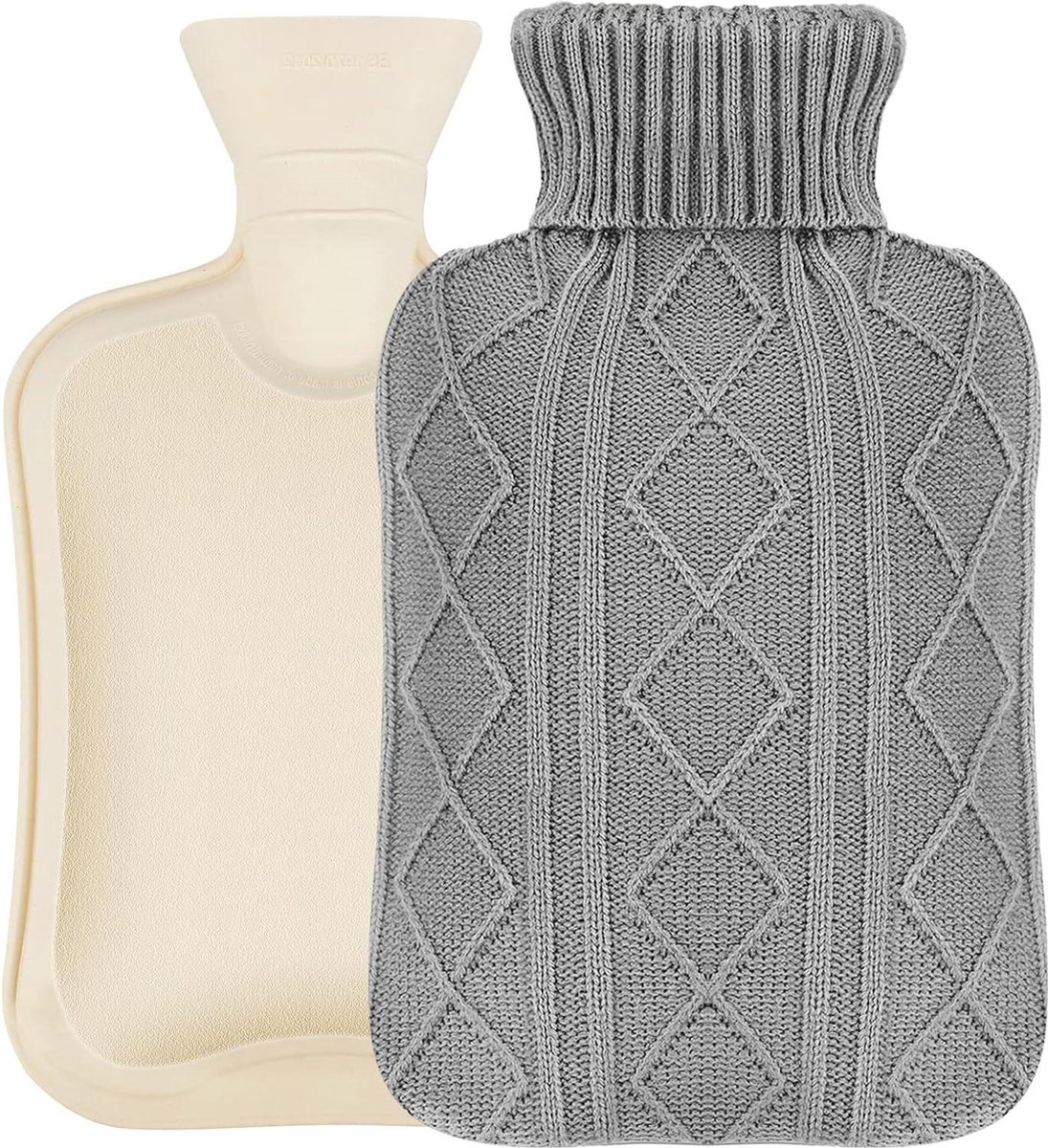 Goedkoopste Warmwaterkruik met hoes 2 liter - veilig lekvrij premium - warmwaterkruik natuurlijk rubber - kinderen bedfles - warmtebehoud pijn behandeling - grijs .