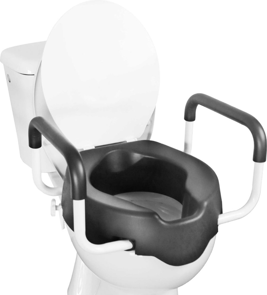 Toiletverhoger met Armleuning - Voor Ouderen – 10 cm Hoog - WC Verhoger - Verhoogde Bril – Toiletframe - Toilet lift – Zwart