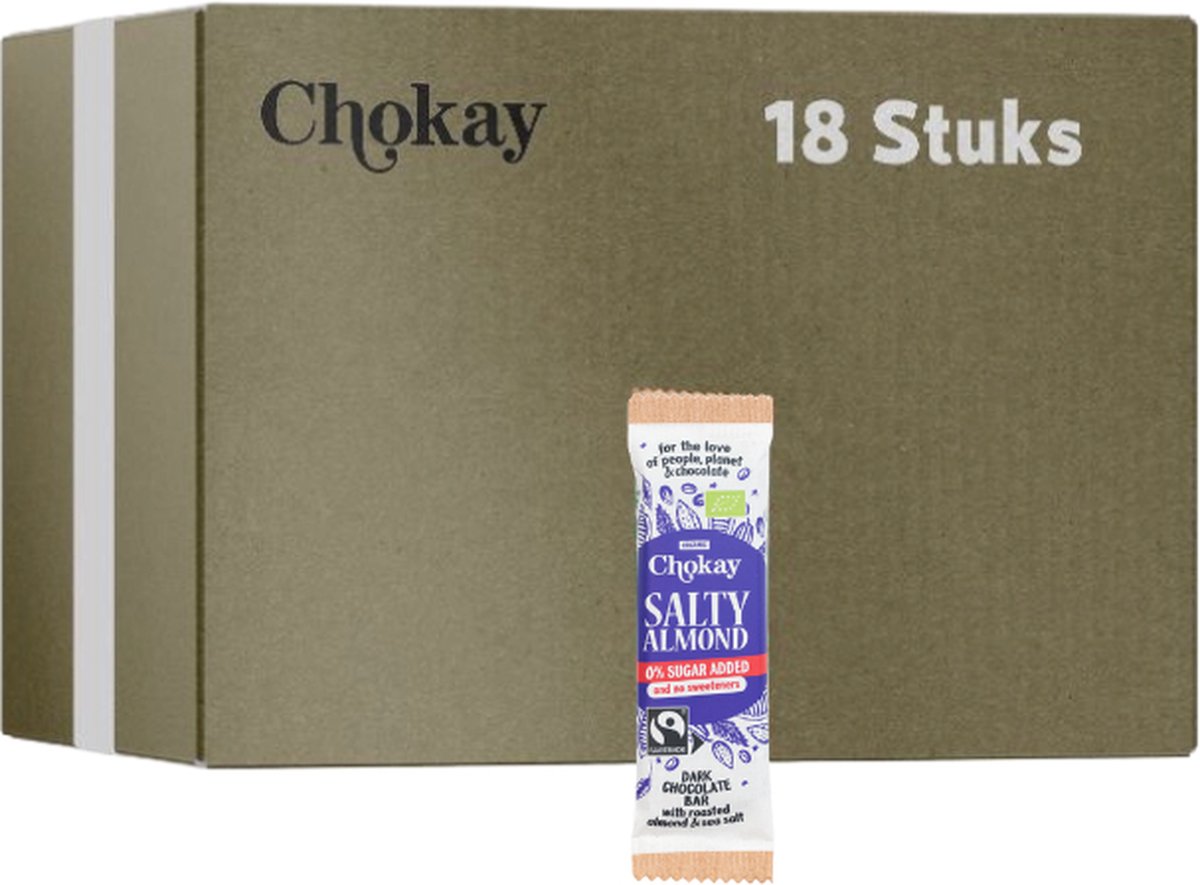 Chokay | Dark Chocolate Bar | Salty Almond | 18 stuks | 18 x 35 gram