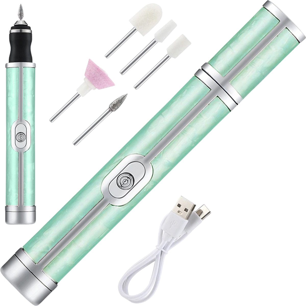 Draadloze Elektrische Nagelvijl Nagelfrees Met 5 Bitjes Groen - 4 Bedieningsmodi - Manicure Pedicure Set Elektrisch - Oplaadbaar - USB C Kabel