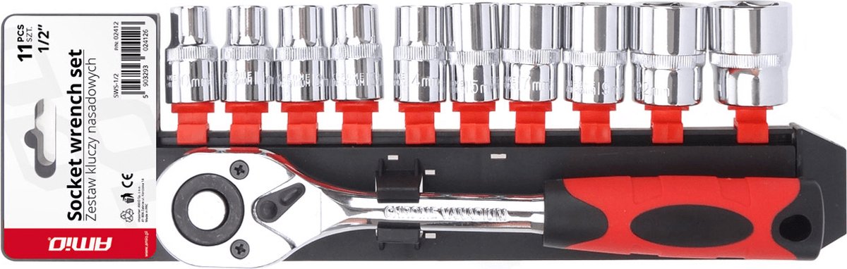 AMiO Metric Ratelsleutel en Dopsleutel Reparatie Gereedschapset 11-delig (1/2 10-24 mm)