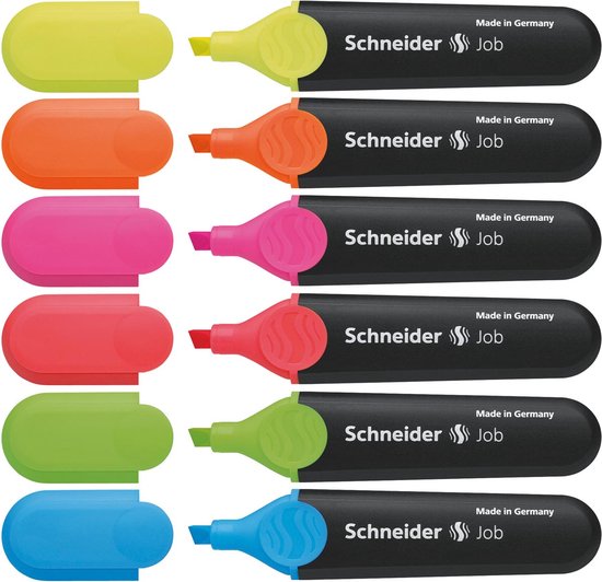 Schneider tekstmarker - Job - 6 stuks assorti - beitelpunt - markeerstift - S-115096