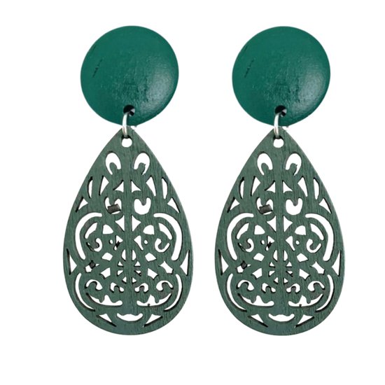 Clip oorbellen -groen hout- open gewerkt- Ozark-geen gaatje- Charme Bijoux