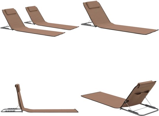 vidaXL - Strandmatten - inklapbaar - 2 - st - staal - en - stof - bruin van Vidaxl — afbeelding 2