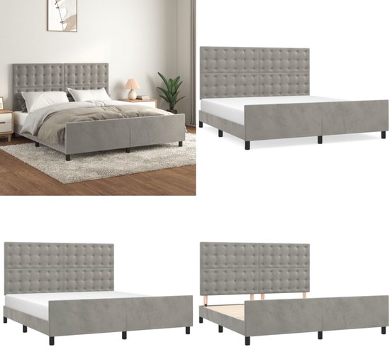 vidaXL Cadre de lit avec tête de lit Velours Gris clair 160x200 cm - Cadre de lit avec tête de lit - Encadrements de lit avec têtes de lit - Lit - Meubles de couchage