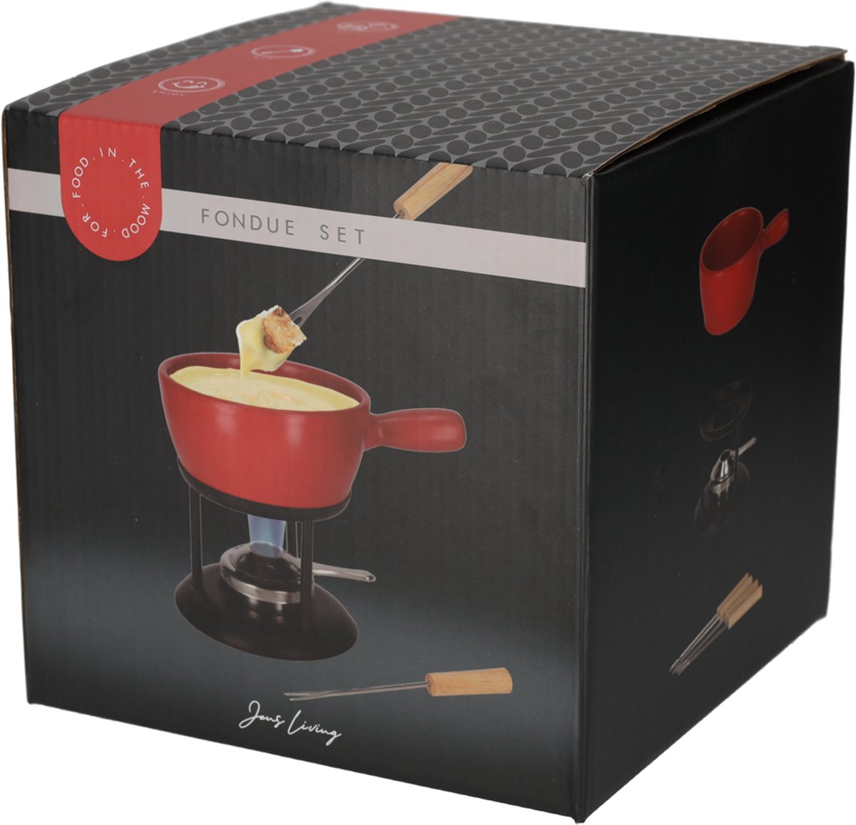 JENS Living Fondue Set Rood Large - Keramische Fondueset met Brander en 4 Vorkjes – foto 3