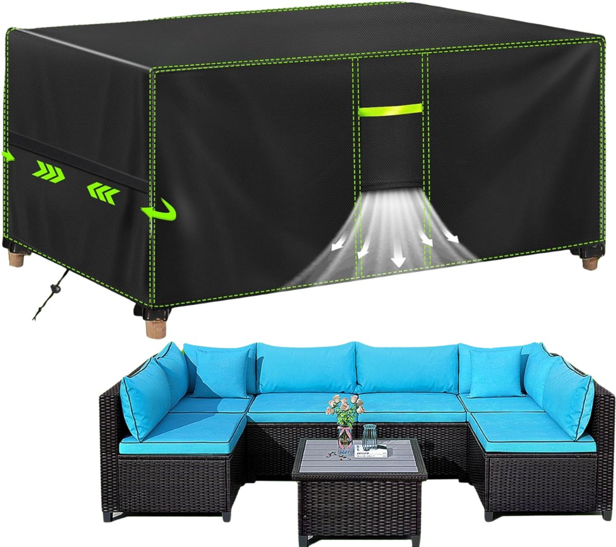ApexArte® Beschermhoes Tuinmeubelen - Tuinsethoes - Waterdicht - Zwart