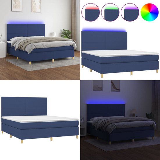 vidaXL Boxspring met matras en LED stof blauw 180x200 cm - Boxspring - Boxsprings - Bed - Slaapmeubel