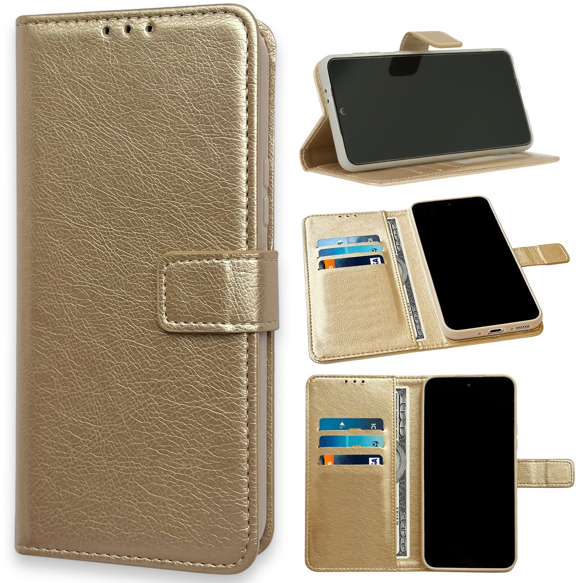 Casemania Hoesje Geschikt voor Apple iPhone 16e - Goud - Portemonnee Book Case
