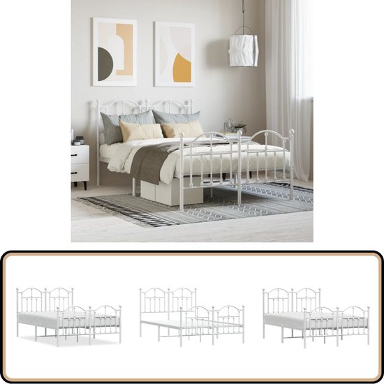vidaXL Bedframe - Wit - Metaal - 120x200 cm Robuust Bed Frame - Klassiek Bed - Metalen Bedframe - Wit Bedframe - Bed Frame 120x200