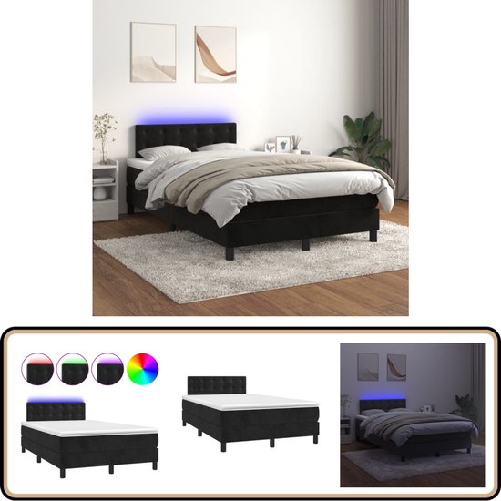 vidaXL Boxspring - 120x200 cm - LED - Matras - Zwart Boxspring - Zwevende Boxspring - Velvet Boxspring - Zwarte Boxspring - Led Boxspring