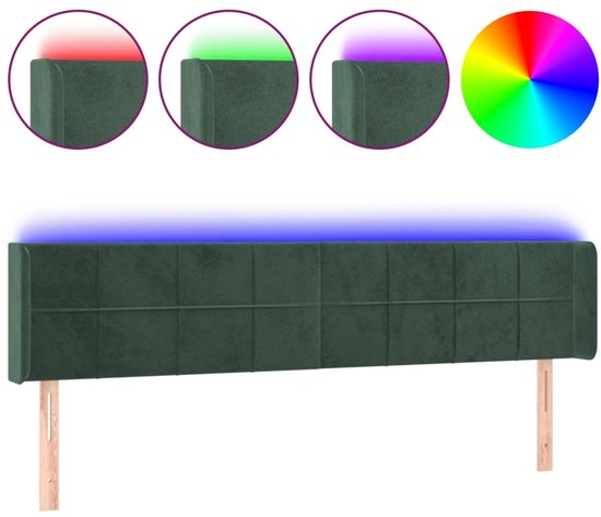 vidaXL Tête de lit LED - 203x16x78/88 cm - Velours - Tête de lit vert foncé - Tête de lit LED - Tête de lit en velours - Appuie-tête confortable - Accessoires de vêtements pour bébé de couchage