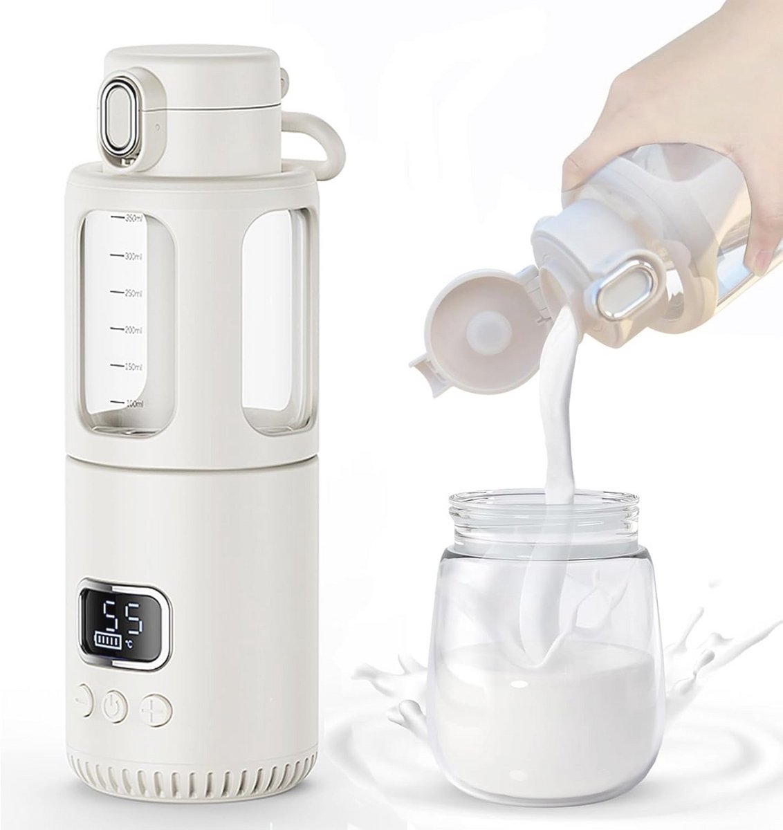 Draagbare babyfleswarmer met temperatuurregeling en USB-oplaadbaar, 350 ml
