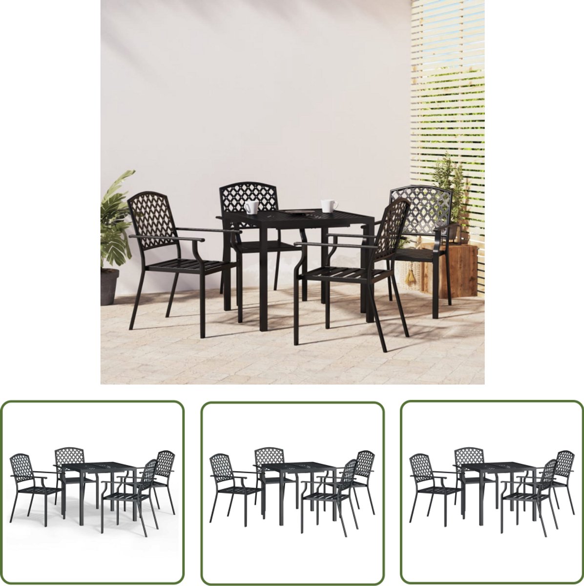 The Living Store 5-delige Tuinset staal antracietkleurig - Tuinset - Buitentafel - Lounge Set - Bistro Set - Aluminium Tuinbank