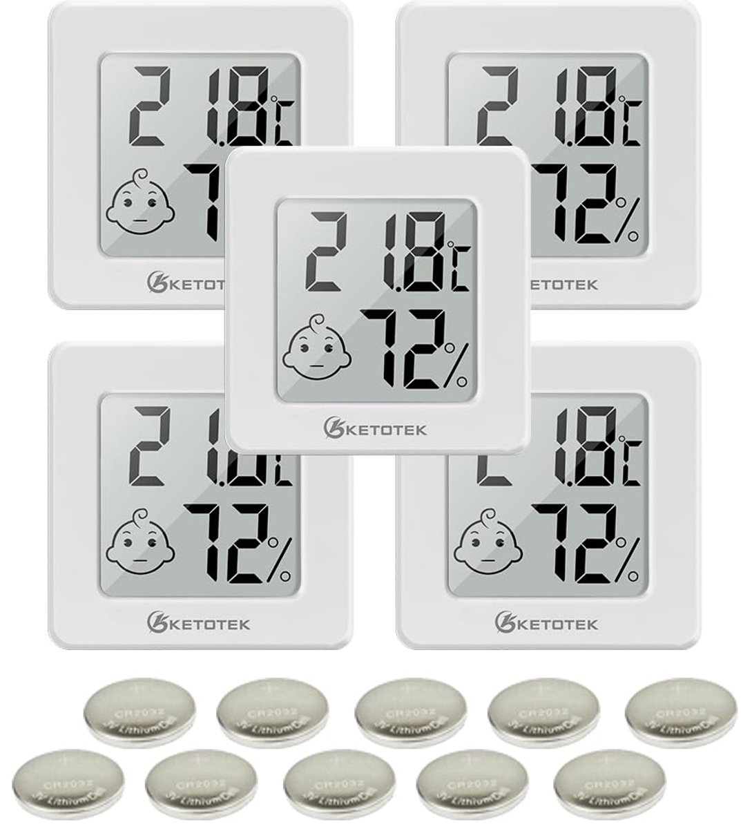 Digitale Mini Hygrometer en Thermometer Set van 5 - Binnenklimaat Monitor met Luchtvochtigheidsmeter en Temperatuurweergave