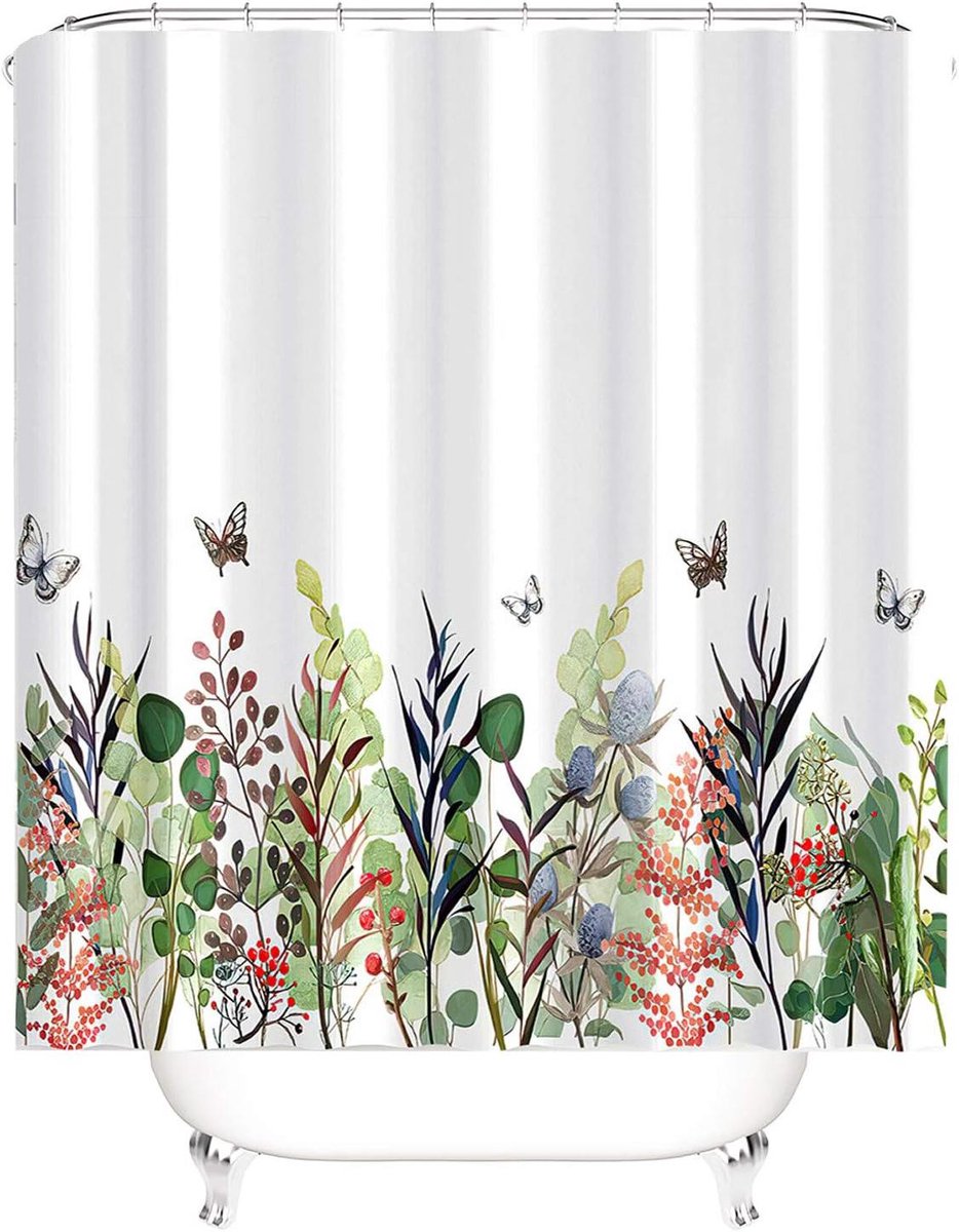 Kleurrijk Douchegordijn met Bloemen en Vlinders - Antischimmel - 1 stuk - 200 x 220 cm