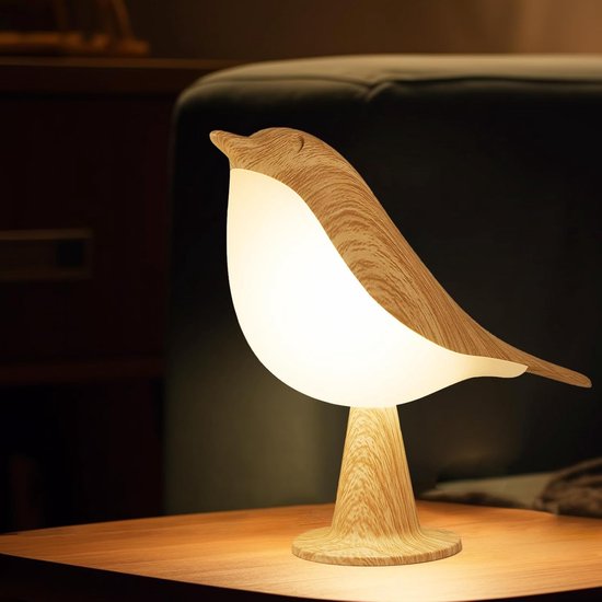 Kleine bureaulamp - vogel lamp met 3 kleurtemperatuur en aanraaksensor - draadloze kinderlamp met oplaadbare batterij - voor slaapkamer, nachtkastje, nachtkastje, auto decoratieve verlichting