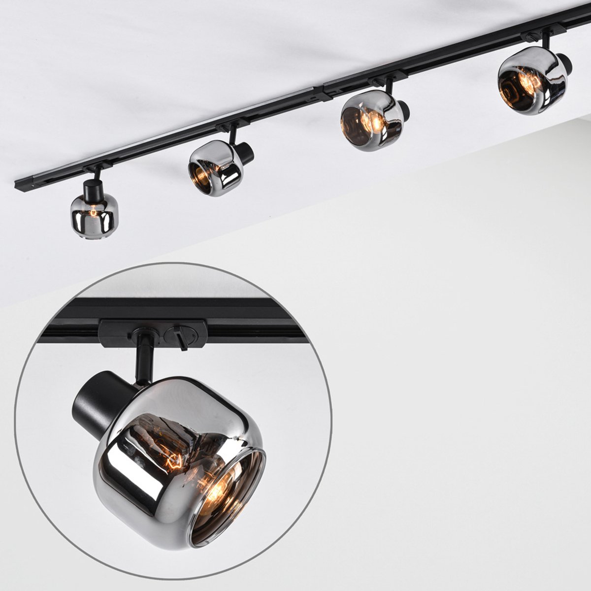 Modern 1-fase railsysteem van 1,5 meter met Juna smoke spots - plafondlamp
